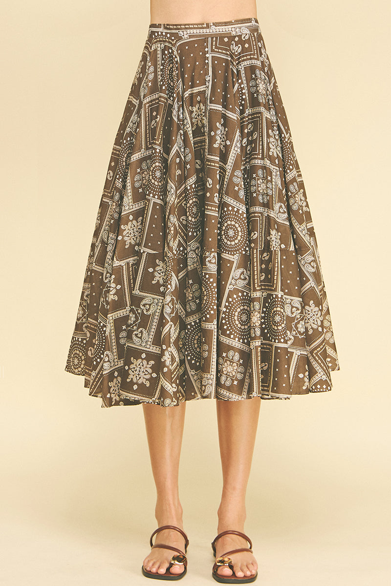 Bandana Print A-Line Midi Skirt