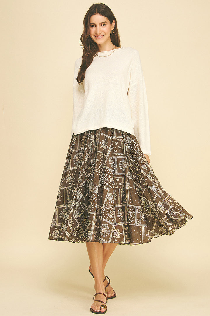 Bandana Print A-Line Midi Skirt