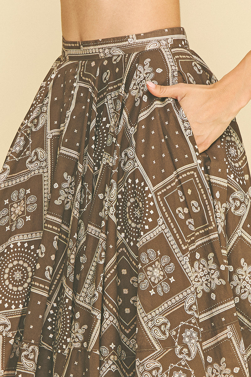 Bandana Print A-Line Midi Skirt