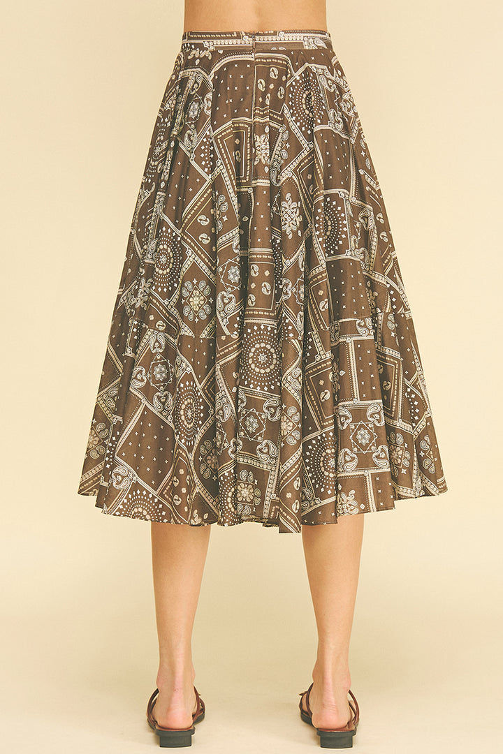 Bandana Print A-Line Midi Skirt