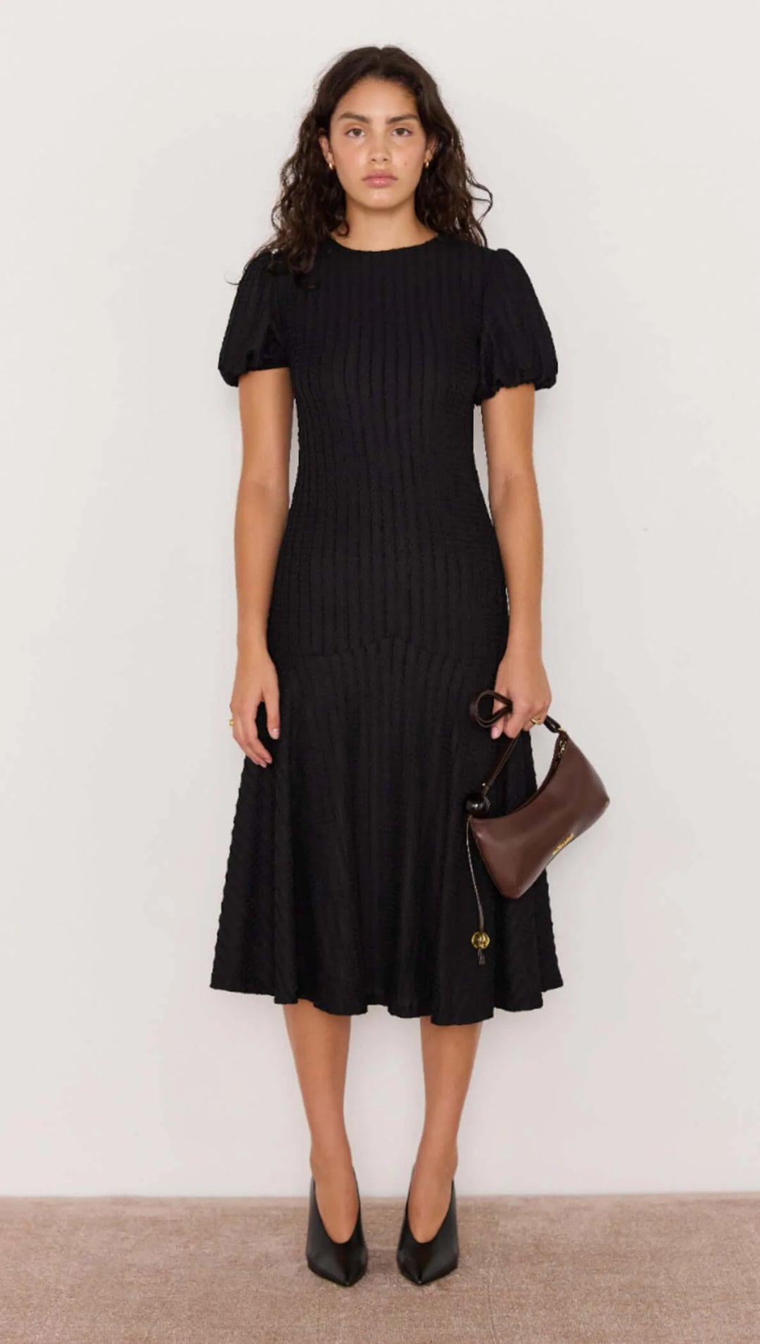 Black Anais Drop Waist Midi Dress V2V Black Anais Drop Waist Midi Dress V2V