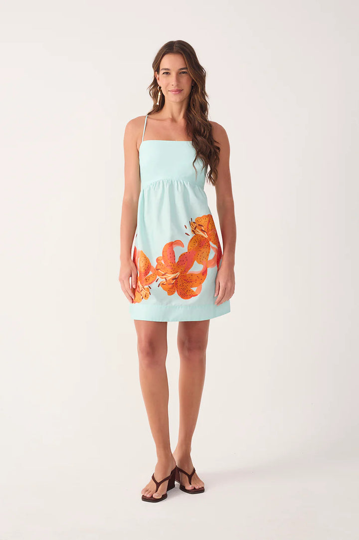 Blue Lily Back Ties Tricoline Mini Dress