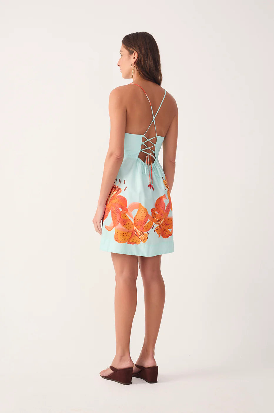 Blue Lily Back Ties Tricoline Mini Dress