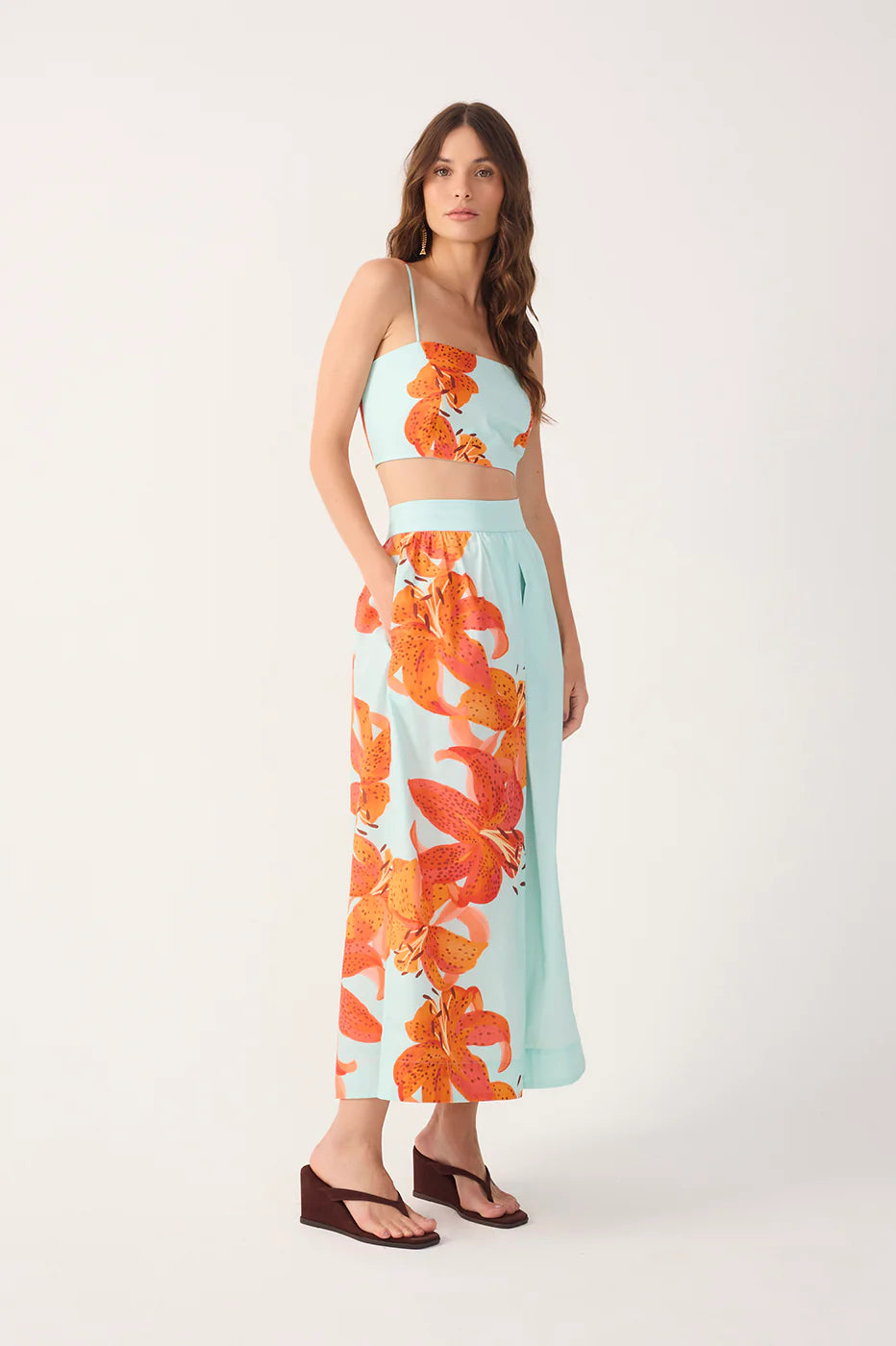 Blue Lily Crop Top And Skirt Tricoline Matching Set