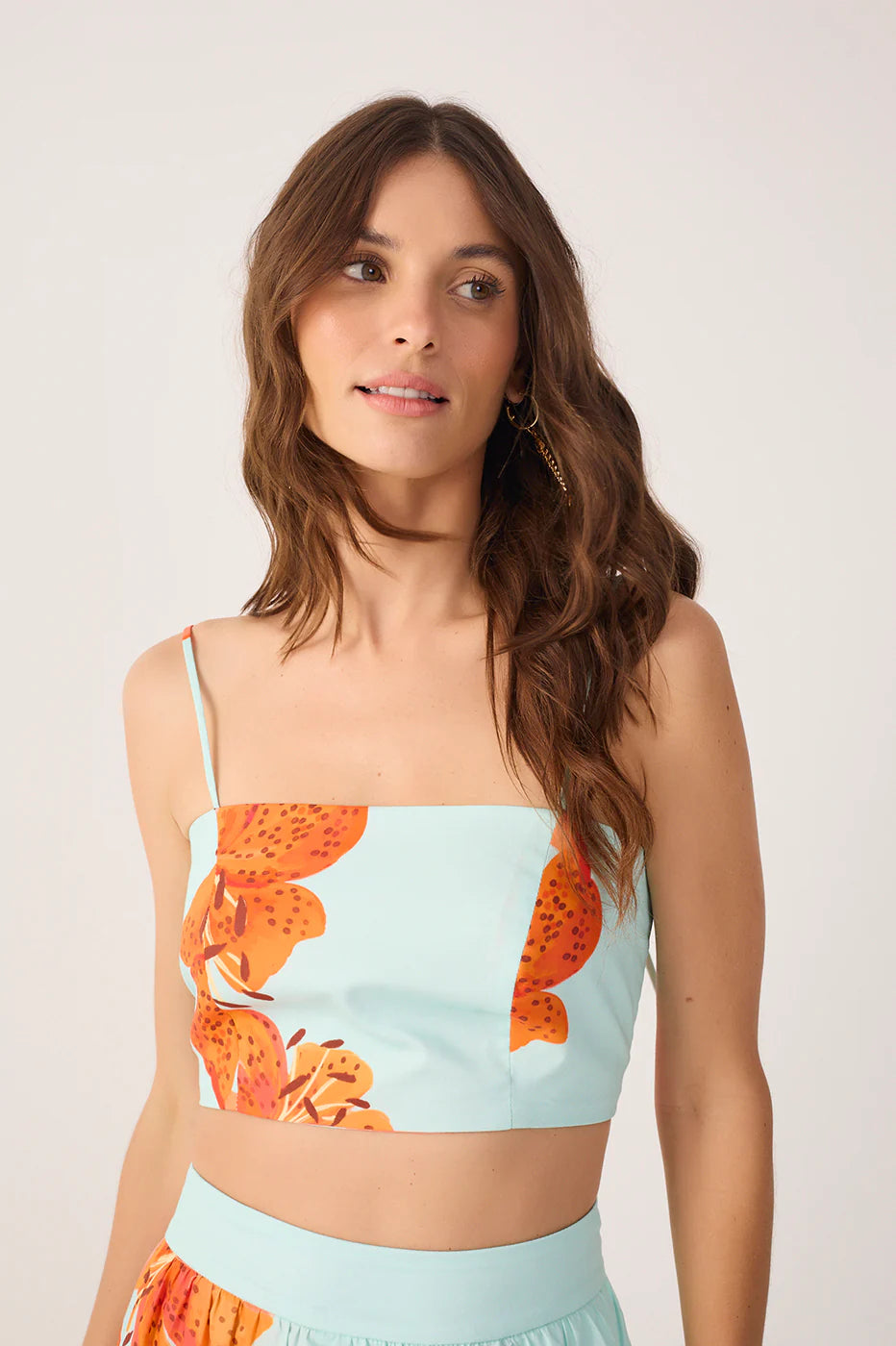 Blue Lily Crop Top And Skirt Tricoline Matching Set