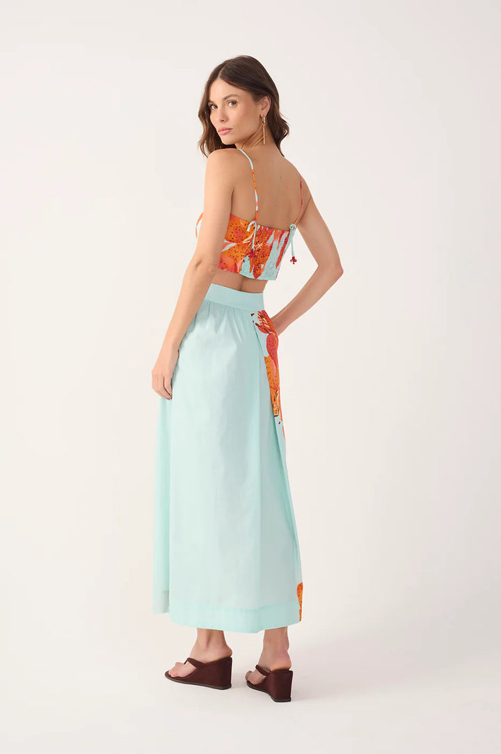 Blue Lily Crop Top And Skirt Tricoline Matching Set