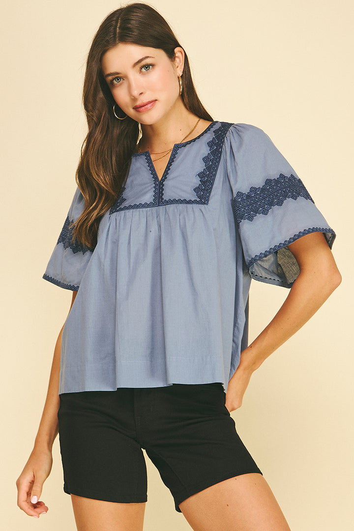 Boho Embroidered Puff Sleeve Blouse