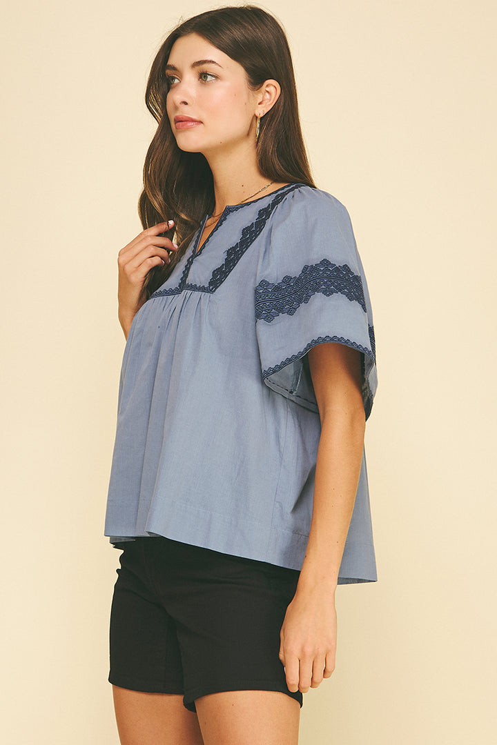 Boho Embroidered Puff Sleeve Blouse
