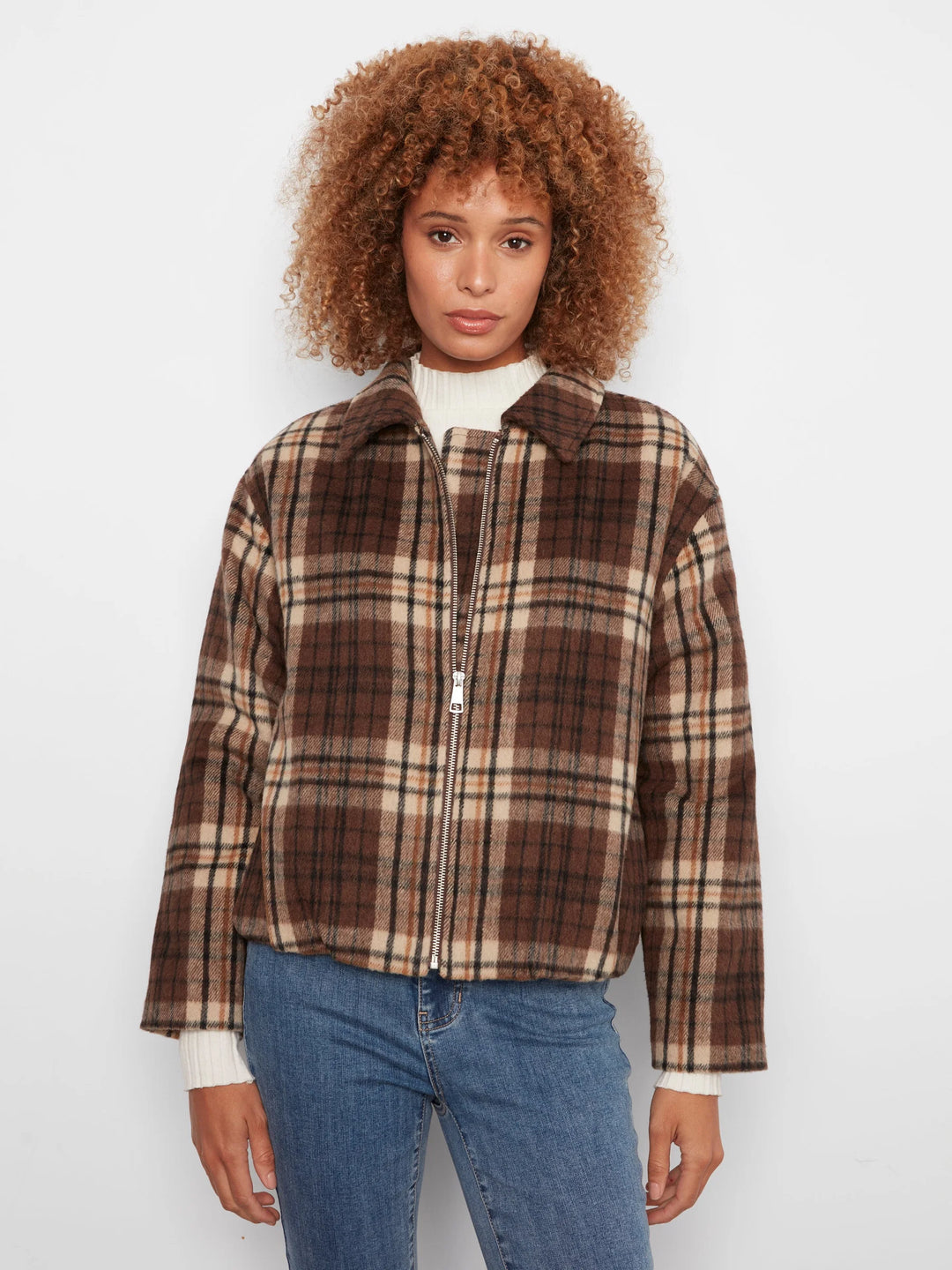Bomber Jacket with Zipper at front - Chocolate