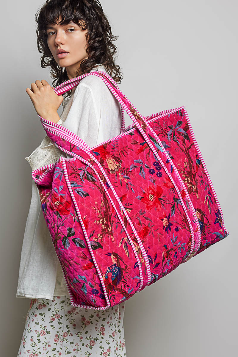 Botanical Velvet Quilted Tote Bag