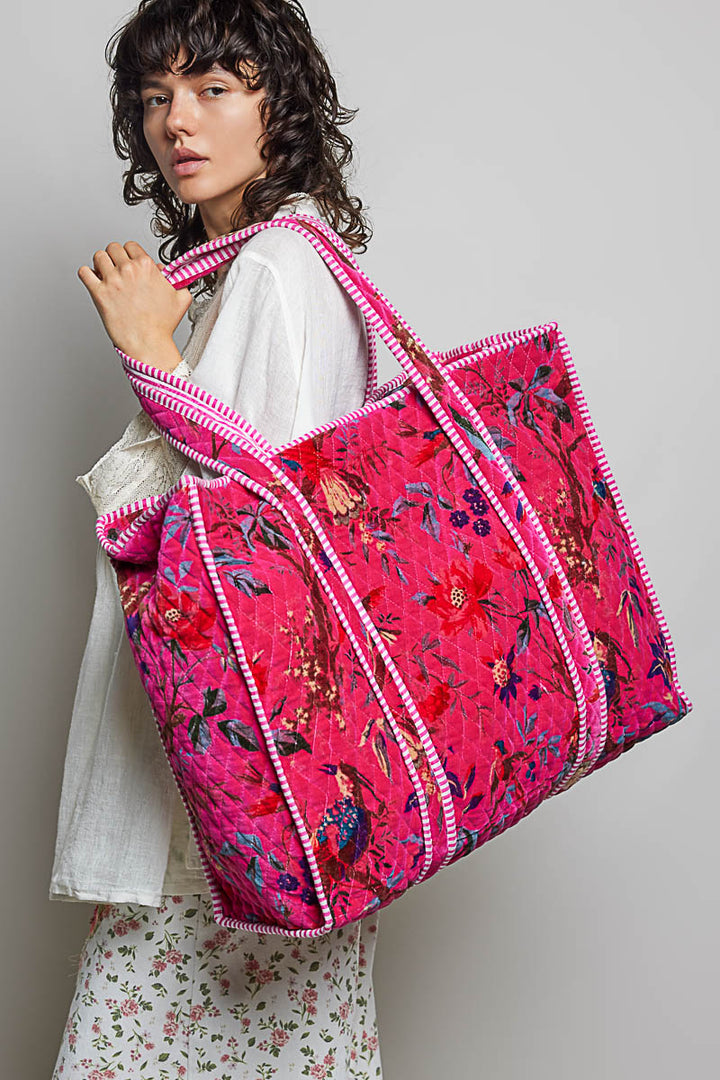 Botanical Velvet Quilted Tote Bag