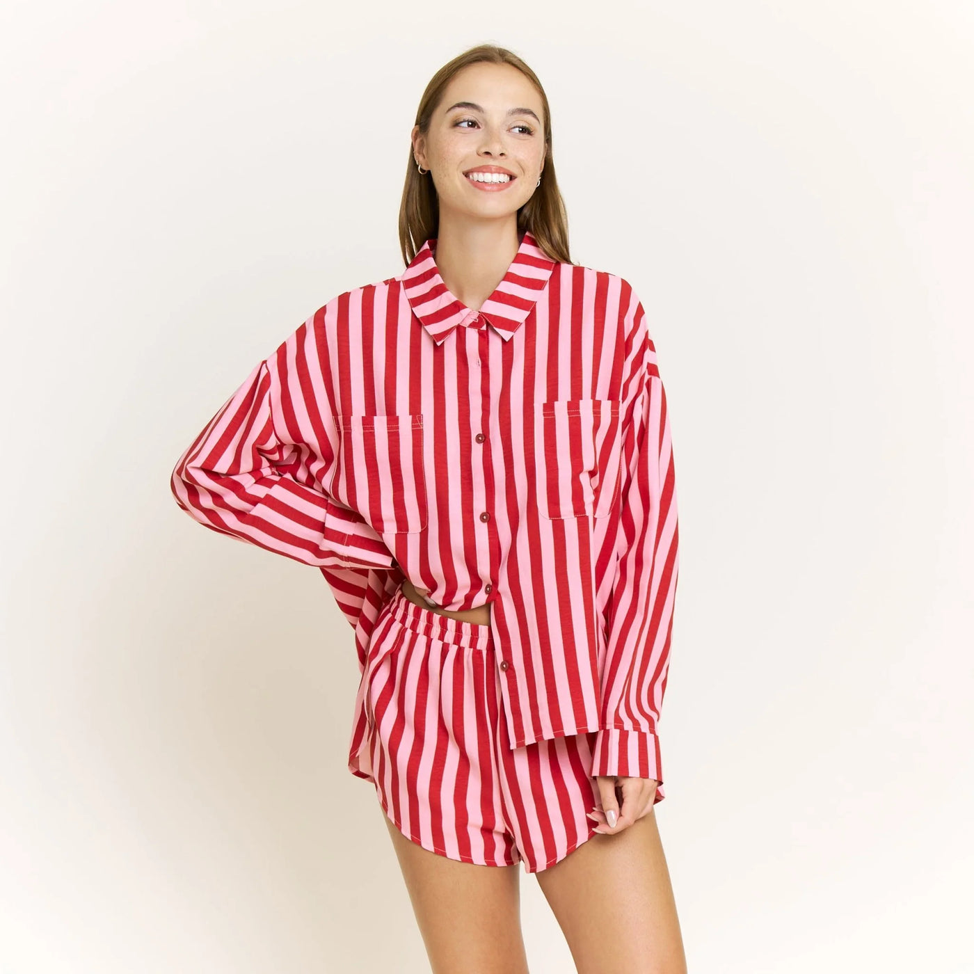 brunch date long sleeve shortie pj set