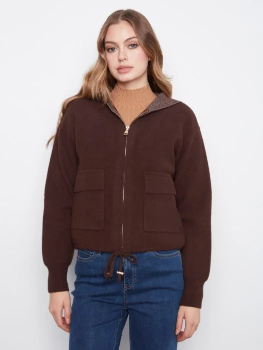 Long Sleeve Zipper Front Hoodie with Patch Pockets