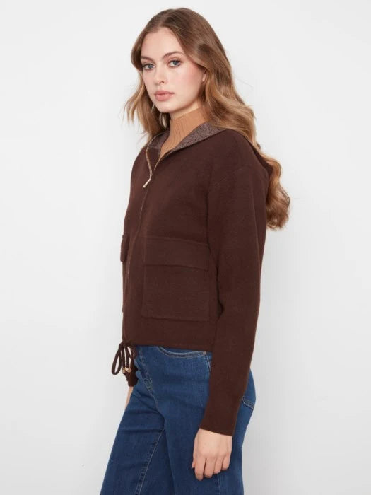 Long Sleeve Zipper Front Hoodie with Patch Pockets