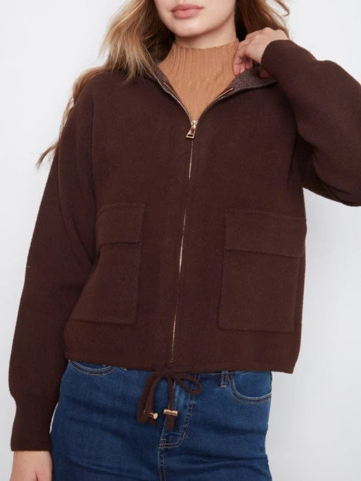 Long Sleeve Zipper Front Hoodie with Patch Pockets