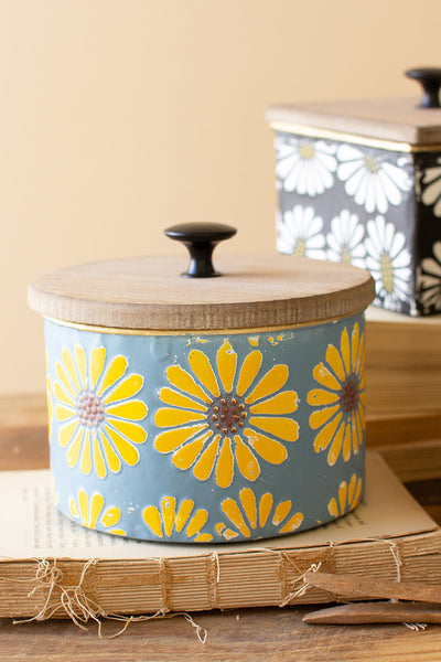 Metal Canisters with Wooden Lids
