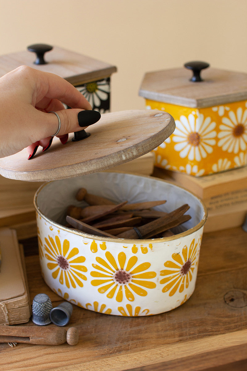 Metal Canisters with Wooden Lids