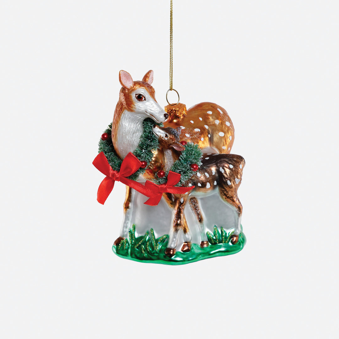 Baby Deer with Mom Glass Ornament