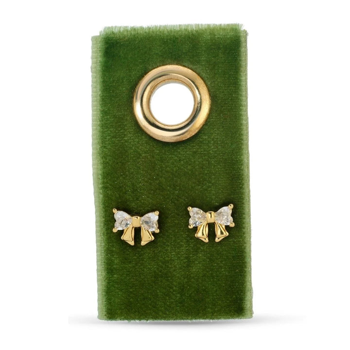 CZ Bow Studs on Velvet Gift Tag