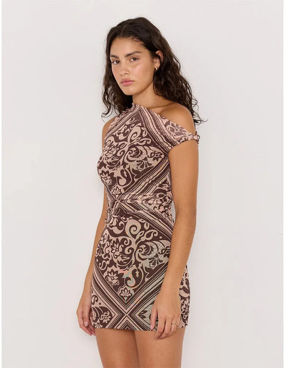 Chocolate Lumi Mesh Mini Dress