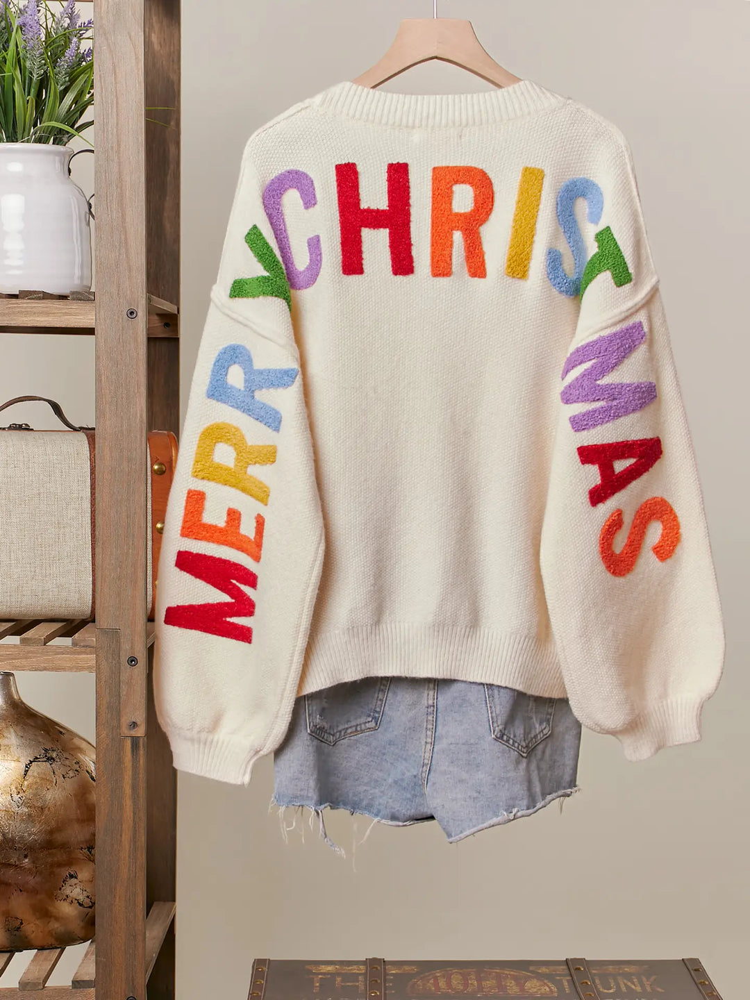 Christmas Lettering Patchwork V Neck Cardigan