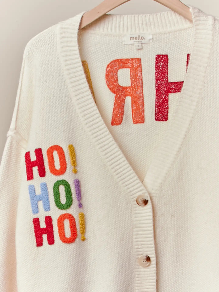 Christmas Lettering Patchwork V Neck Cardigan