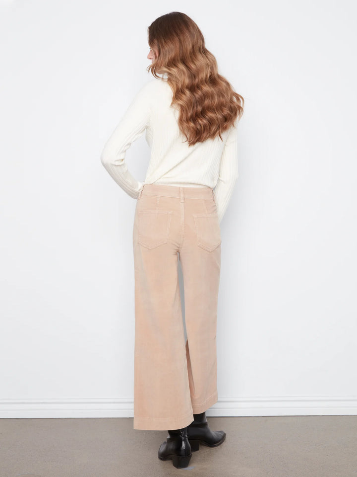 Cropped Insert Pocket Wide Leg Corduroy Pants - Latte