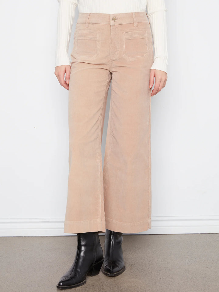 Cropped Insert Pocket Wide Leg Corduroy Pants - Latte