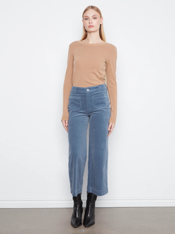 Cropped Insert Pocket Wide Leg Corduroy Pants- Storm