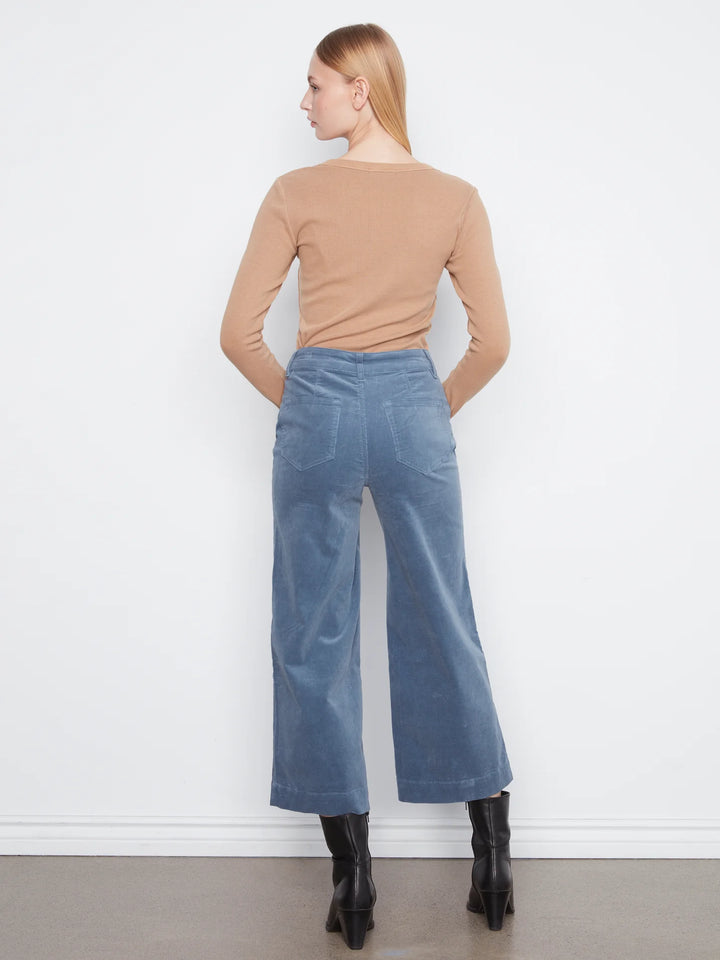 Cropped Insert Pocket Wide Leg Corduroy Pants- Storm
