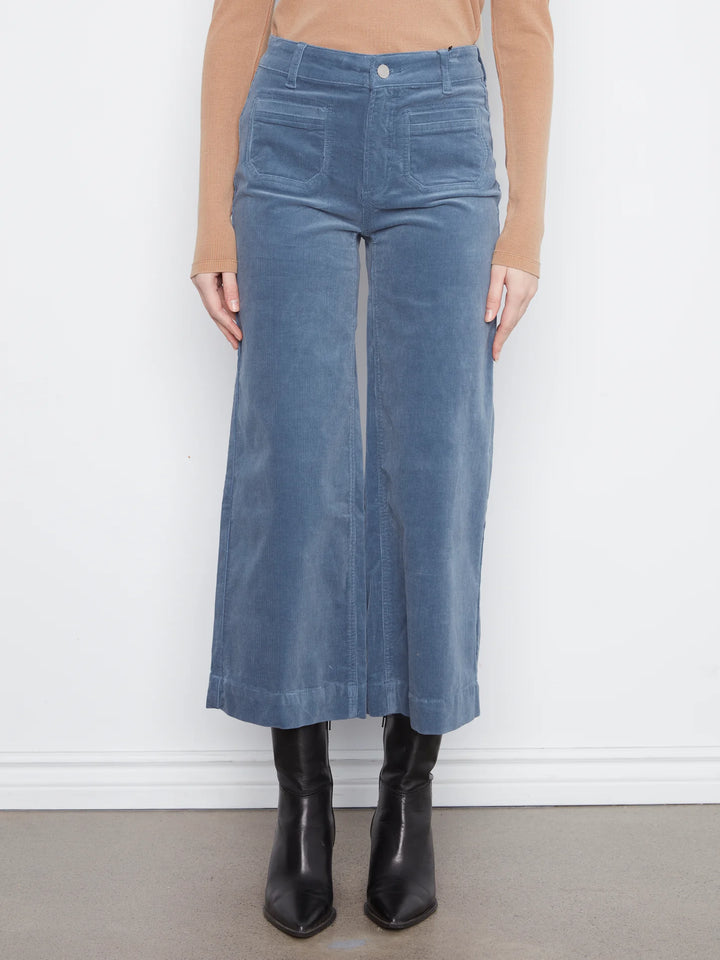 Cropped Insert Pocket Wide Leg Corduroy Pants- Storm