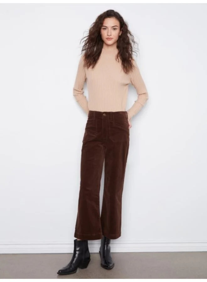 Cropped Wide Leg Corduroy Pants With Patch Pockets