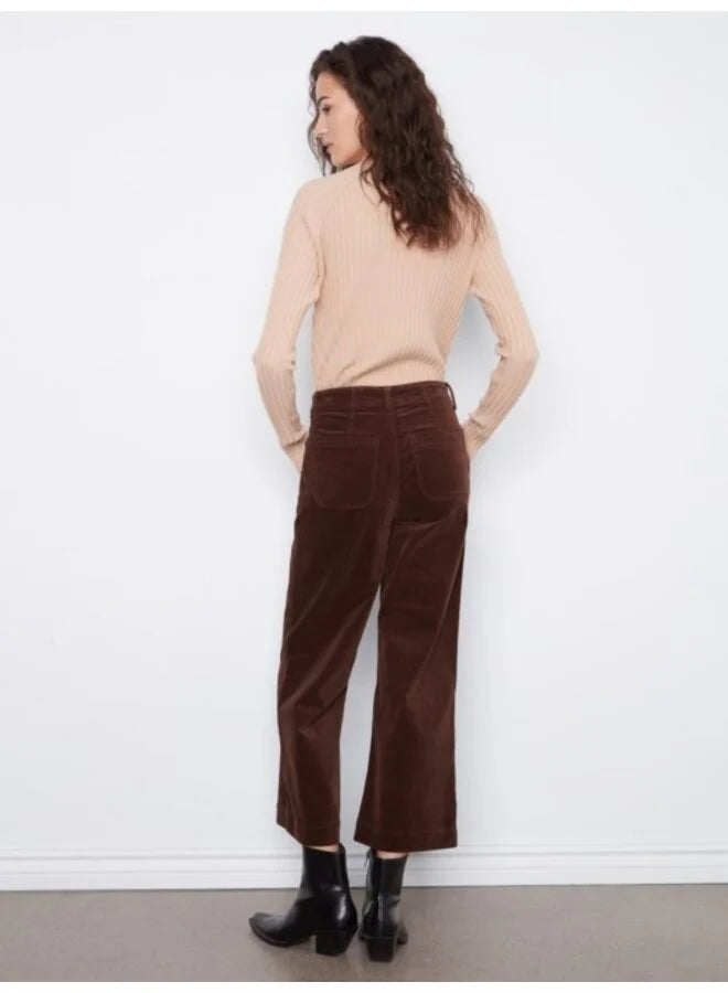 Cropped Wide Leg Corduroy Pants With Patch Pockets