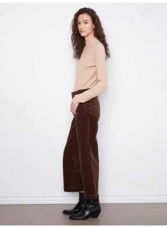 Cropped Wide Leg Corduroy Pants With Patch Pockets