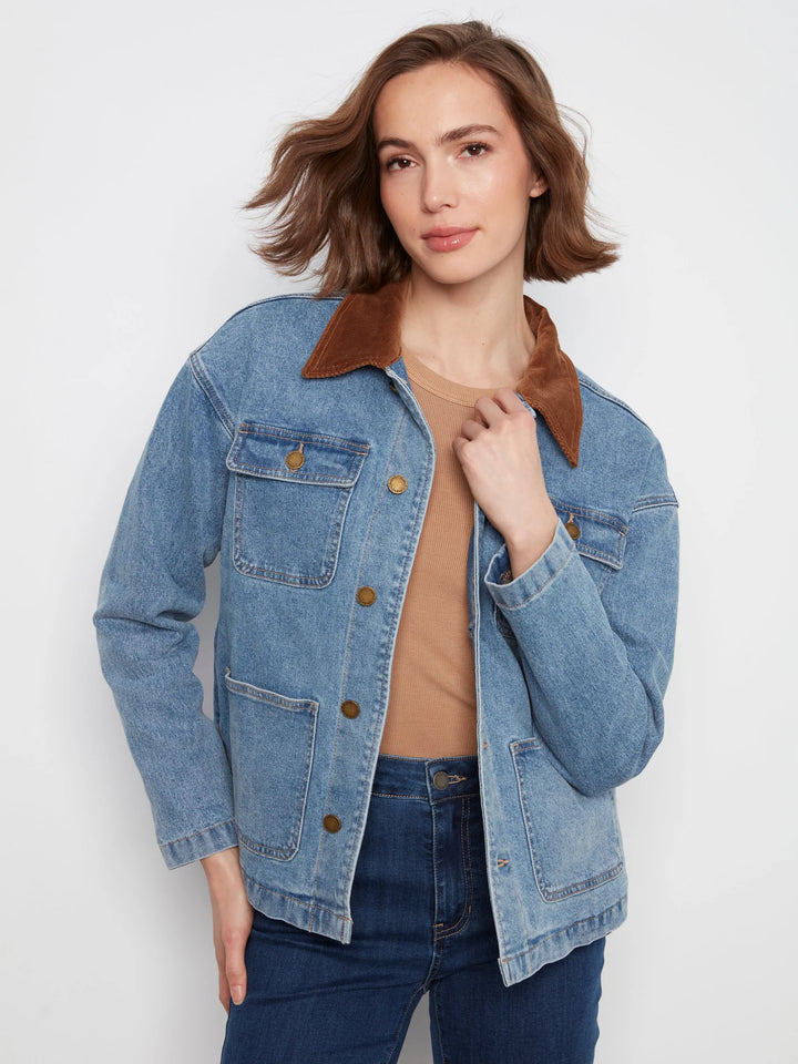 Denim Barn Jacket with Contrast Corduroy Collar
