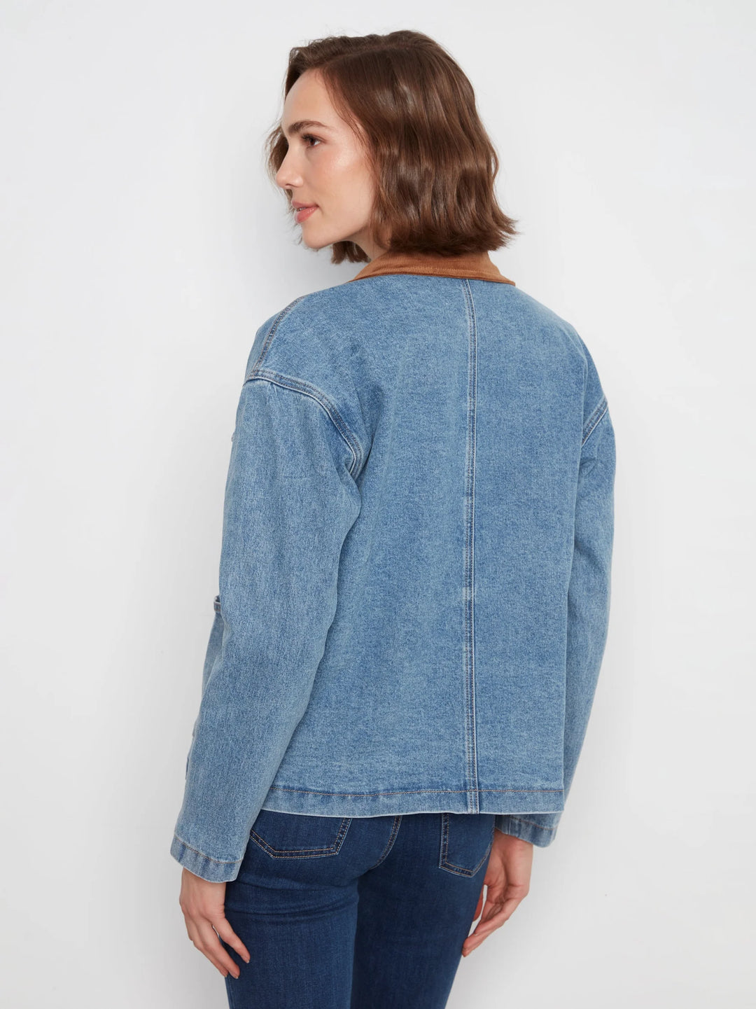 Denim Barn Jacket with Contrast Corduroy Collar
