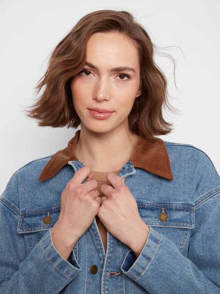 Denim Barn Jacket with Contrast Corduroy Collar