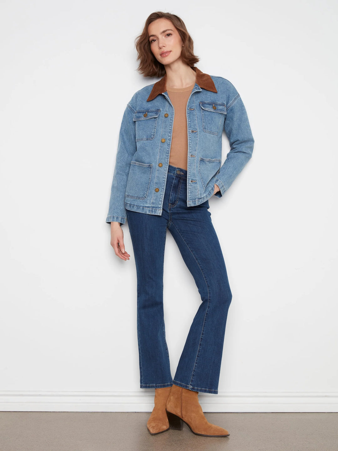 Denim Barn Jacket with Contrast Corduroy Collar