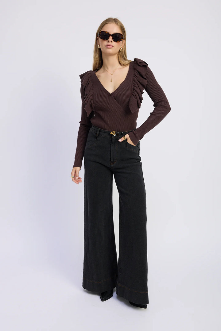 Wide leg denim pants