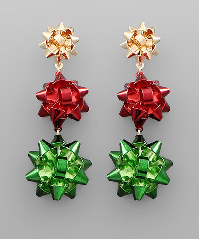 3 Christmas Gift Bow Ribbon Earrings