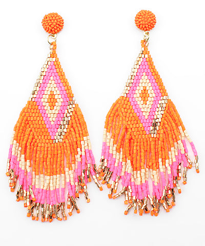 Bead Rhombus Pattern Tassel Earrings