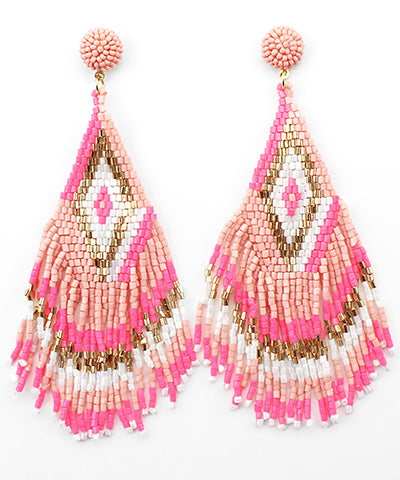Bead Rhombus Pattern Tassel Earrings