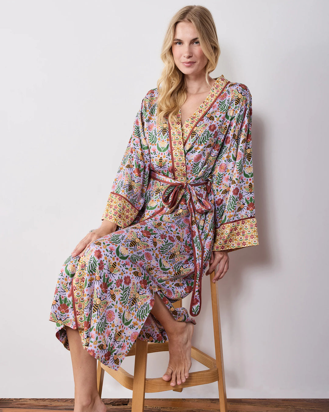 Eco Satin Robe in Bee Tapestry