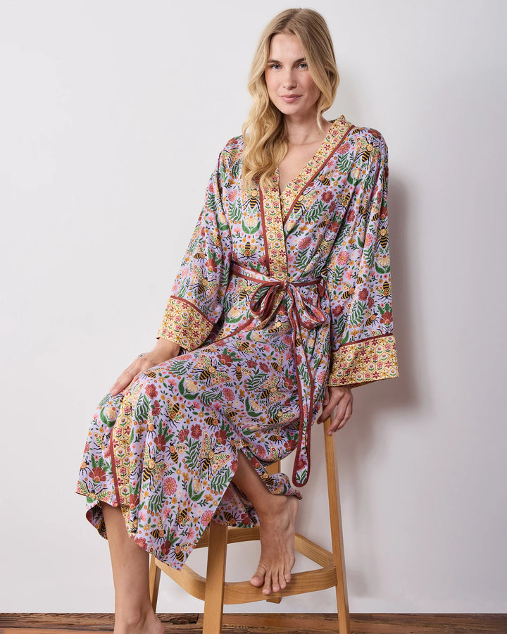 Eco Satin Robe in Bee Tapestry
