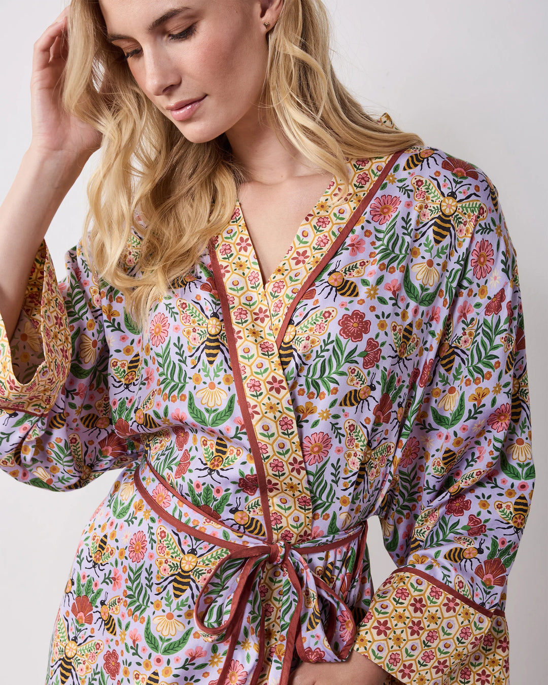 Eco Satin Robe in Bee Tapestry