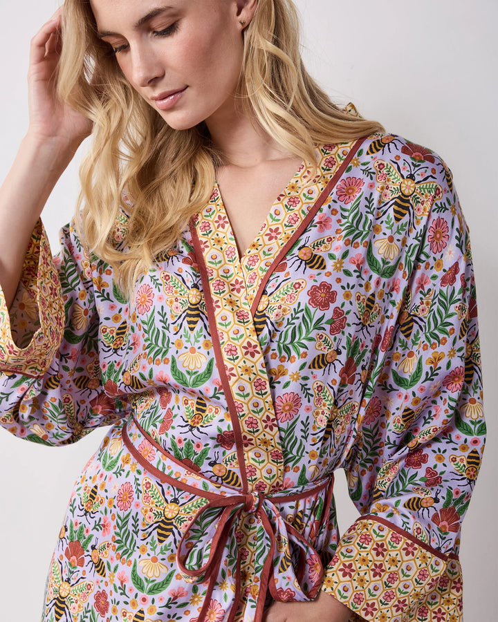 Eco Satin Robe in Bee Tapestry