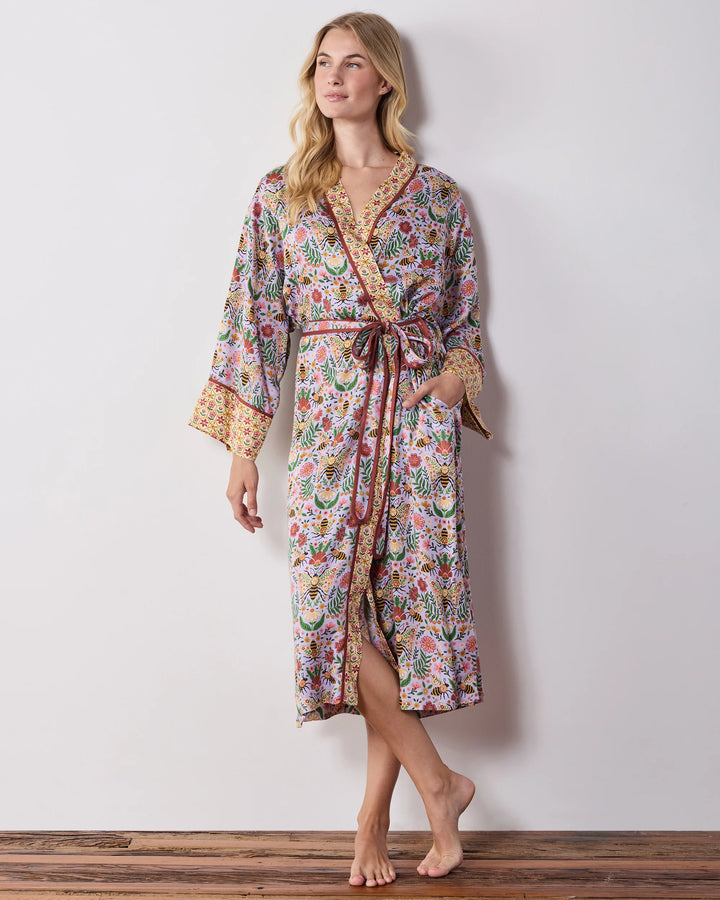Eco Satin Robe in Bee Tapestry