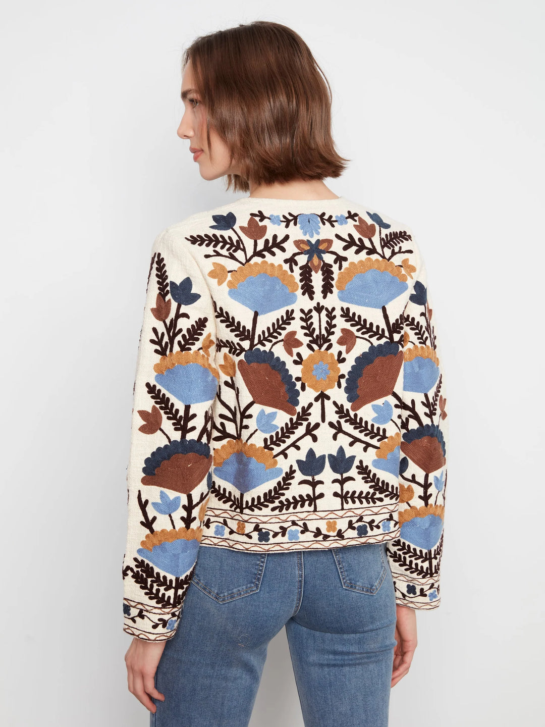 Edge to Edge Embroidered Cotton Basketweave Jacket
