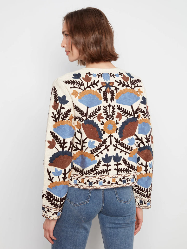 Edge to Edge Embroidered Cotton Basketweave Jacket