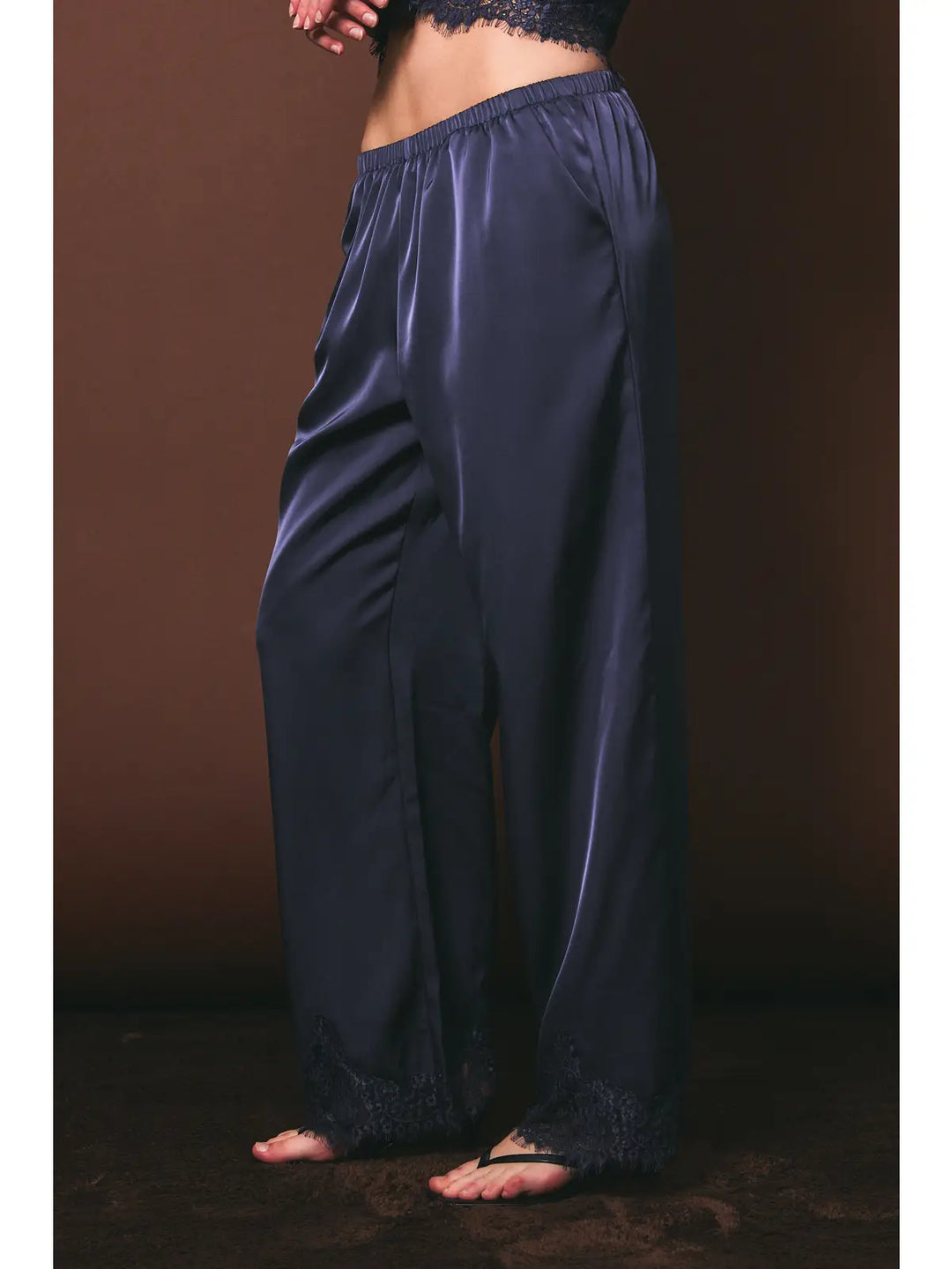Elastic Waist Lace Trim Wide Leg Pants